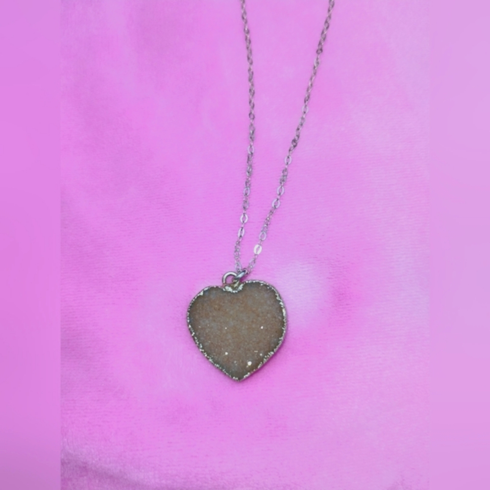 Druzy Heart & Sterling Silver Pendant Necklace